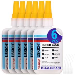 Super Glue for All Purpose, 6 x 1 fl oz, Clear Superglue for Plastic, Wood, Metal, Glass, Ceramics and Porcelain, Universal Adhesive Instant Glue, Quick Dry