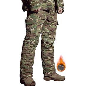 Men's Camo Waterproof Tactical Pants Warm Thermal Windproof Hiking Pants Outdoor Winter Snow Cargo Pants 4 Pockets