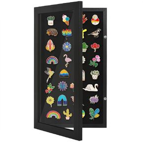 Americanflat 14x18 Pin Display Case with Polished Plexiglass - Ideal for Enamel Pins, Medals, Jewelry, Memorabilia - Silhouette Collection - Pin Collection Display for Wall Decor - Black