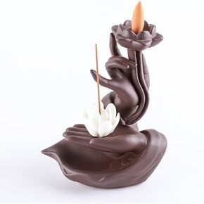 Backflow Incense Burner, Buddha Hand and Lotus Incense Burner Holder, Waterfall Incense Burner with 55 Backflow Incense Cones+ 40 Incense Sticks, Backflow Incense Holder for Zen Decor