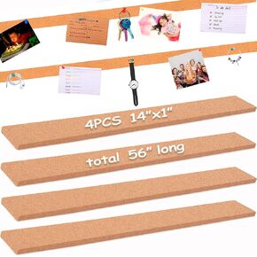 8 Pack Small Bulletin Strip Cork Strip Cork Board Tiles Bulletin Bar Strips for Walls, Adhesive Pin Board for Classroom Memo Office Home Kitchen School Desk, 14"x1"-10mm Thick