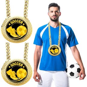 Tondiamo 2 Pcs Soccer Turnover Chain Medal 6" Big Gold Champ Medal Necklace Award Soccer MVP Necklace Champion Chain for Sports Competitions Celebration, Prize Gifts and Party Favors