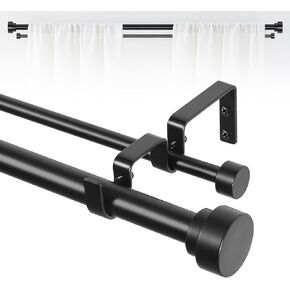 Double Curtain Rod,Black Curtain Rod,Double Curtain Rods for Windows 48 to 84 Inch,Heavy Duty Double Rod Curtain,1 Inch Adjustable Dual Curtain Rod,Matte Black Double Rod Curtain Rods 48-84"