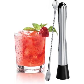 Muddler for Cocktails, 10" Muddler and Bar Spoon Cocktail Mixing Spoon, Stainless Steel Cocktail Muddler Stirrer, Cocktail Spoon Long Handle, Bar Accessories Tools for Mojitos Fruit Drinks