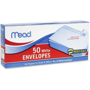 Mead : Plain Envelopes, No 10, Self-Sealing, 50/BX, White -:- Sold as 2 Packs of - 50 - / - Total of 100 Each