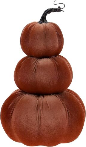 12.6 Inch Artificial Velvet Pumpkin Tower Decor Fake Handmade Faux Stacked Pumpkins Festival Foam Fall Harvest Garden Rustic Lifelike Tabletop Display - Green in Saudi Arabia