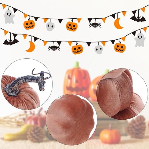 12.6 Inch Artificial Velvet Pumpkin Tower Decor Fake Handmade Faux Stacked Pumpkins Festival Foam Fall Harvest Garden Rustic Lifelike Tabletop Display - Green in Saudi Arabia