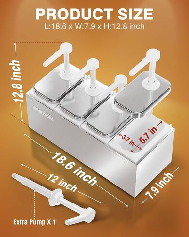 Sauce Dispenser with 4 of 2.75 Quart/2.6 L Jars Stainless Steel Condiment Pump Station Commercial Ketchup Dispenser Pump Sauce Containers for Restaurant Salad Dressing Syrup Jam Salsa Sauce in Saudi Arabia