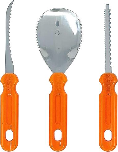 مجموعة حفلات نحت اليقطين للهالوين - 8 قطع سكاكين ومجارف وأوراق استنسل DIY ودلاء أمعاء وغطاء طاولة - مجموعة نحت اليقطين شديدة التحمل لتزيين أبواب الهالوين - مصممة لـ 8 أشخاص in Kuwait