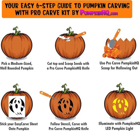 مجموعة حفلات نحت اليقطين للهالوين - 8 قطع سكاكين ومجارف وأوراق استنسل DIY ودلاء أمعاء وغطاء طاولة - مجموعة نحت اليقطين شديدة التحمل لتزيين أبواب الهالوين - مصممة لـ 8 أشخاص in Kuwait