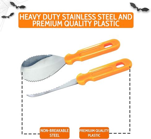 مجموعة حفلات نحت اليقطين للهالوين - 8 قطع سكاكين ومجارف وأوراق استنسل DIY ودلاء أمعاء وغطاء طاولة - مجموعة نحت اليقطين شديدة التحمل لتزيين أبواب الهالوين - مصممة لـ 8 أشخاص in Kuwait