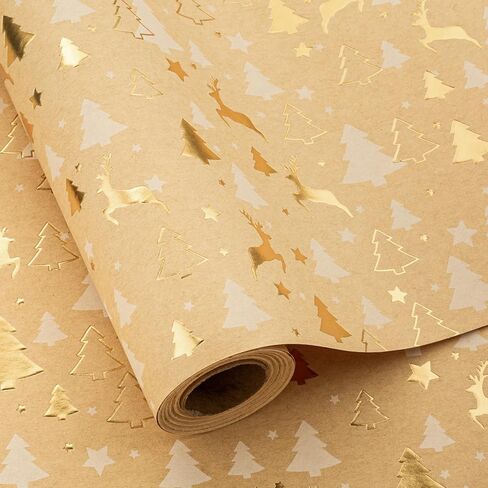 Garbendy Mini Wrapping Paper Roll Embossing 3D White with Gold Foil Star Design for Christmas, Birthday, Wedding, Baby Shower, Bridal Shower, Party-17inch x 32.8ft in Saudi Arabia