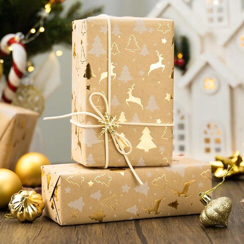 Garbendy Mini Wrapping Paper Roll Embossing 3D White with Gold Foil Star Design for Christmas, Birthday, Wedding, Baby Shower, Bridal Shower, Party-17inch x 32.8ft in Saudi Arabia