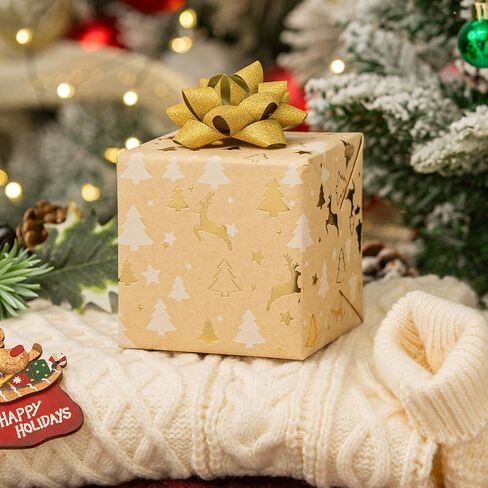 Garbendy Mini Wrapping Paper Roll Embossing 3D White with Gold Foil Star Design for Christmas, Birthday, Wedding, Baby Shower, Bridal Shower, Party-17inch x 32.8ft in Saudi Arabia