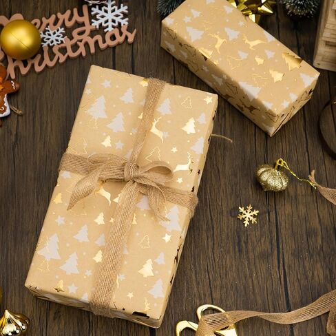 Garbendy Mini Wrapping Paper Roll Embossing 3D White with Gold Foil Star Design for Christmas, Birthday, Wedding, Baby Shower, Bridal Shower, Party-17inch x 32.8ft in Saudi Arabia