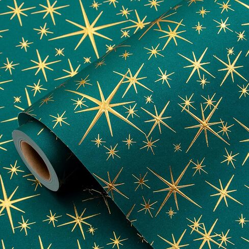 Garbendy Mini Wrapping Paper Roll Embossing 3D White with Gold Foil Star Design for Christmas, Birthday, Wedding, Baby Shower, Bridal Shower, Party-17inch x 32.8ft in Saudi Arabia