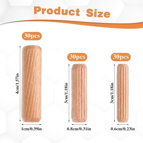 90 Pcs Dowel Pins Assorted Wooden Dowels Hard Wood Grooved Plugs Straight Groove Wooden Dowel Pins Small Wooden Dowels Assorted Sizes for Woodworking Furniture Door Art Crafts Projects 6mm 8mm 10mm in Saudi Arabia