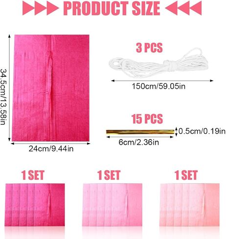 إكليل شرابات ورقية، 15 عبوة من لافتة شرابة ورقية معلقة لتزيين حفلات الزفاف وحفلات الزفاف وحفلات الزفاف (وردي) in Kuwait