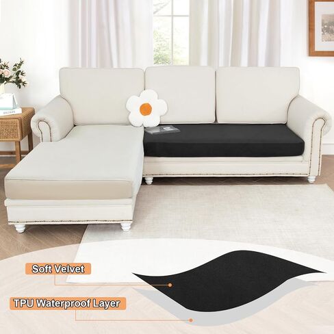 NAISI Waterproof Couch Cushion Covers Thick Velvet Fabric Washable Sofa Slipcovers Sectional Couch Covers for 3 Pieces Separate L Shape Couch Cover with Elastic Bottom(2 Seater + 1 Chaise,Grey) in Kuwait