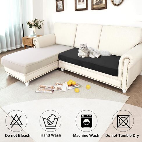 NAISI Waterproof Couch Cushion Covers Thick Velvet Fabric Washable Sofa Slipcovers Sectional Couch Covers for 3 Pieces Separate L Shape Couch Cover with Elastic Bottom(2 Seater + 1 Chaise,Grey) in Kuwait