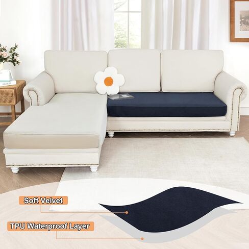 NAISI Waterproof Couch Cushion Covers Thick Velvet Fabric Washable Sofa Slipcovers Sectional Couch Covers for 3 Pieces Separate L Shape Couch Cover with Elastic Bottom(2 Seater + 1 Chaise,Grey) in Kuwait
