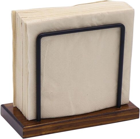Stand Napkin Holder for Table - Farmhouse Metal Napkin Holder for Dinner Table, Paper Napkin Holders for Kitchen Countertop, Wooden Tissue Dispenser for Cocktail,Bar,Restaurant (Black) in Saudi Arabia