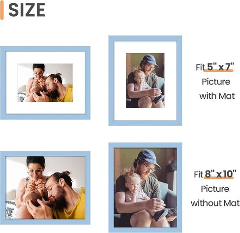 upsimples 8x10 Picture Frame, Display Pictures 5x7 with Mat or 8x10 Without Mat, Wall Hanging Photo Frame, Blue, 1 Pack in Saudi Arabia