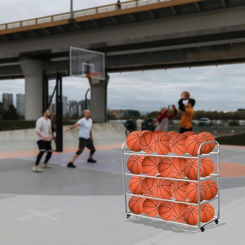 رف تخزين كرة السلة من TNZMART مزود بعجلات، رف تخزين كروي مزدوج الصف، حامل متعدد الكرات متحرك، رف تخزين من الفولاذ المقاوم للصدأ in Kuwait