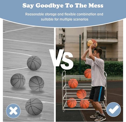 رف تخزين كرة السلة من TNZMART مزود بعجلات، رف تخزين كروي مزدوج الصف، حامل متعدد الكرات متحرك، رف تخزين من الفولاذ المقاوم للصدأ in Kuwait