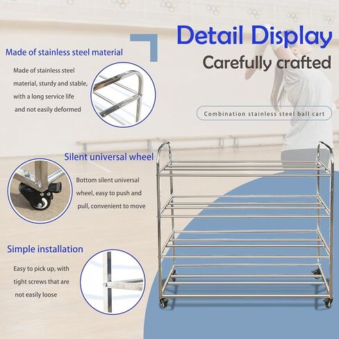 رف تخزين كرة السلة من TNZMART مزود بعجلات، رف تخزين كروي مزدوج الصف، حامل متعدد الكرات متحرك، رف تخزين من الفولاذ المقاوم للصدأ in Kuwait