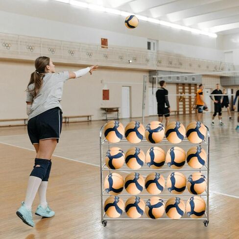 رف تخزين كرة السلة من TNZMART مزود بعجلات، رف تخزين كروي مزدوج الصف، حامل متعدد الكرات متحرك، رف تخزين من الفولاذ المقاوم للصدأ in Kuwait