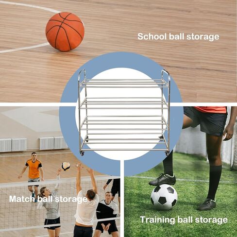 رف تخزين كرة السلة من TNZMART مزود بعجلات، رف تخزين كروي مزدوج الصف، حامل متعدد الكرات متحرك، رف تخزين من الفولاذ المقاوم للصدأ in Kuwait