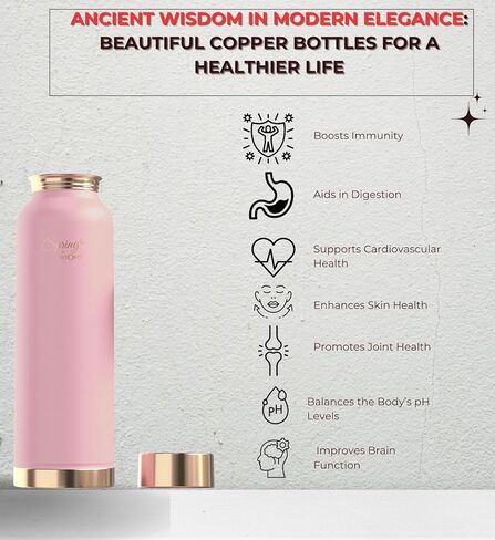 زجاجة مياه سبرينج من النحاس النقي مع غطاء مسطح، طلاء مطاطي من السيليكون الفاخر (1000 مل)، عبوة من زجاجة واحدة (أسود منتصف الليل) in Kuwait