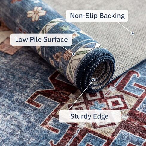 KSK Bohemian Style Area Rug - Soft, Slip-Resistant, Washable Carpet for Living Room and Bedroom - Vintage Low Pile, Kid and Pet Friendly 5x7 in Kuwait