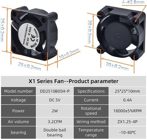 Creativity Lab P1P/P1S Hotend Cooling Fan 2510 Fan 25x25x10mm/ 18000r/min 5V Fans for Bambu P1P/P1S 3D Printer hotend Ceramic Heater in Saudi Arabia
