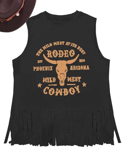 DOLITEAN The Wild West at Its Best Tanks Top Women Western Rodeo fringe Vests Tee Vintage Cowboy Sleeveless Shirts Top in Saudi Arabia
