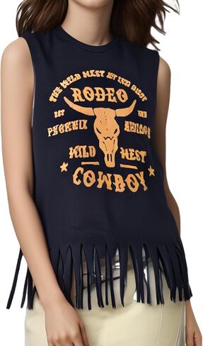 DOLITEAN The Wild West at Its Best Tanks Top Women Western Rodeo fringe Vests Tee Vintage Cowboy Sleeveless Shirts Top in Saudi Arabia