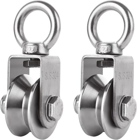 certbuy 2 حزمة كابل الثقيلة بكرة واحدة كتلة عجلة، 304 الفولاذ المقاوم للصدأ كتلة بكرة صامتة لحبل الأسلاك مع محامل الكرات، نظام بكرة DIY لتجريب معدات الصالة الرياضية، ونش، ورفع in Kuwait