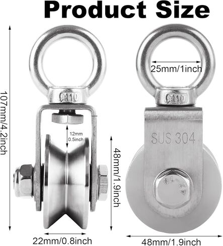 certbuy 2 حزمة كابل الثقيلة بكرة واحدة كتلة عجلة، 304 الفولاذ المقاوم للصدأ كتلة بكرة صامتة لحبل الأسلاك مع محامل الكرات، نظام بكرة DIY لتجريب معدات الصالة الرياضية، ونش، ورفع in Kuwait