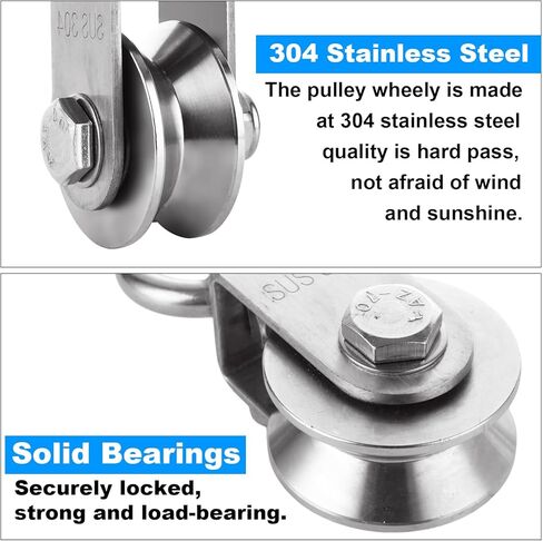 certbuy 2 حزمة كابل الثقيلة بكرة واحدة كتلة عجلة، 304 الفولاذ المقاوم للصدأ كتلة بكرة صامتة لحبل الأسلاك مع محامل الكرات، نظام بكرة DIY لتجريب معدات الصالة الرياضية، ونش، ورفع in Kuwait