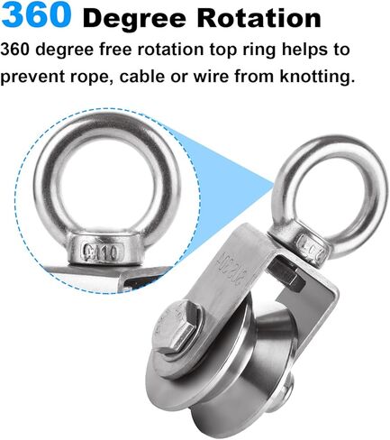 certbuy 2 حزمة كابل الثقيلة بكرة واحدة كتلة عجلة، 304 الفولاذ المقاوم للصدأ كتلة بكرة صامتة لحبل الأسلاك مع محامل الكرات، نظام بكرة DIY لتجريب معدات الصالة الرياضية، ونش، ورفع in Kuwait