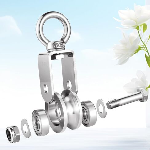 certbuy 2 حزمة كابل الثقيلة بكرة واحدة كتلة عجلة، 304 الفولاذ المقاوم للصدأ كتلة بكرة صامتة لحبل الأسلاك مع محامل الكرات، نظام بكرة DIY لتجريب معدات الصالة الرياضية، ونش، ورفع in Kuwait