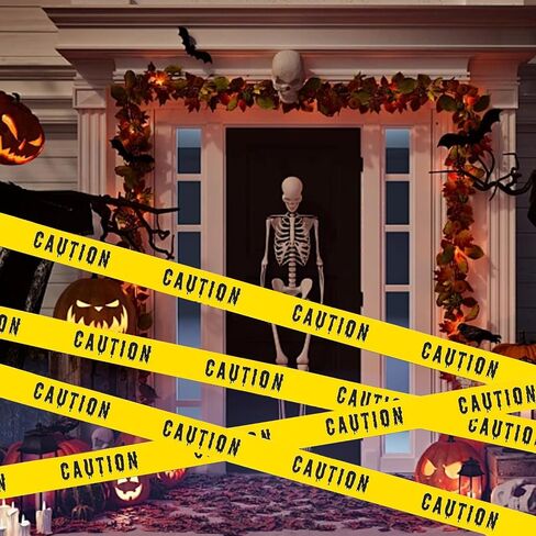 Halloween Decorations Caution Tape, 1.9inch x 82Feet Roll Yellow Halloween Scary Caution Tape, Halloween Scary Hazard Warning Tape for Crime Scene, Halloween Party Decorations Indoor Outdoor(Black) in Saudi Arabia
