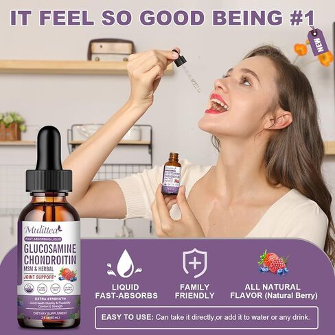 Glucosamine Chondroitin MSM Liquid Drops - Extra Strength Joint Support Supplement with Elderberry, Boswelia, Bromelain, Hyaluronic Acid - Antioxidant Immune Support for Adults, Men & Women (2 Pack) in Kuwait