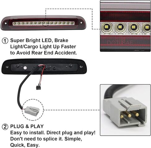 3rd Third Brake Lights Compatible with F250 F350 F450 F550 Super Duty 1999-2016/for Ranger 1995-2011/for Explorer Sport Trac 2001-2005 With Strobe Function and LED Cargo Lamp(Smoked Len) in Saudi Arabia