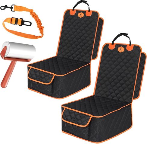 Full Protection Dog Car Seat Cover Front Seat Protector with Storage Pocket Nonslip Scratchproof Durable & Padded Pet Hair Resistant Blankets for Cars, SUVs, and Trucks - Black in Saudi Arabia