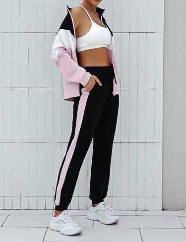 بدلة رياضية نسائية بسحاب كامل من Marvmys - طقم ركض مكون من قطعتين من Traksuit بألوان متعددة in Kuwait