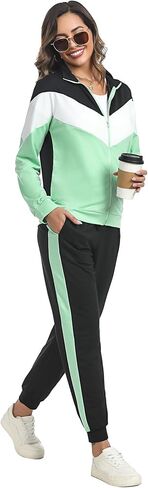 Marvmys Women Full Zip SweatSuits - 2 Pieces Traksuit Color Block Jogger Set in Kuwait