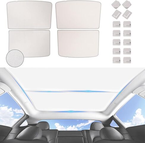 Glass Roof Sunshade for Tesla Model 3, 2 in 1 Ice Crystal Front & Rear Window Sunshades with Reflective Silver Dots for 2021-2024 Model 3, Sunroof Shade UV/Sun Protection Heat Insulation in Saudi Arabia