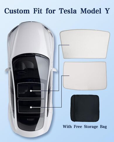 Glass Roof Sunshade for Tesla Model 3, 2 in 1 Ice Crystal Front & Rear Window Sunshades with Reflective Silver Dots for 2021-2024 Model 3, Sunroof Shade UV/Sun Protection Heat Insulation in Saudi Arabia